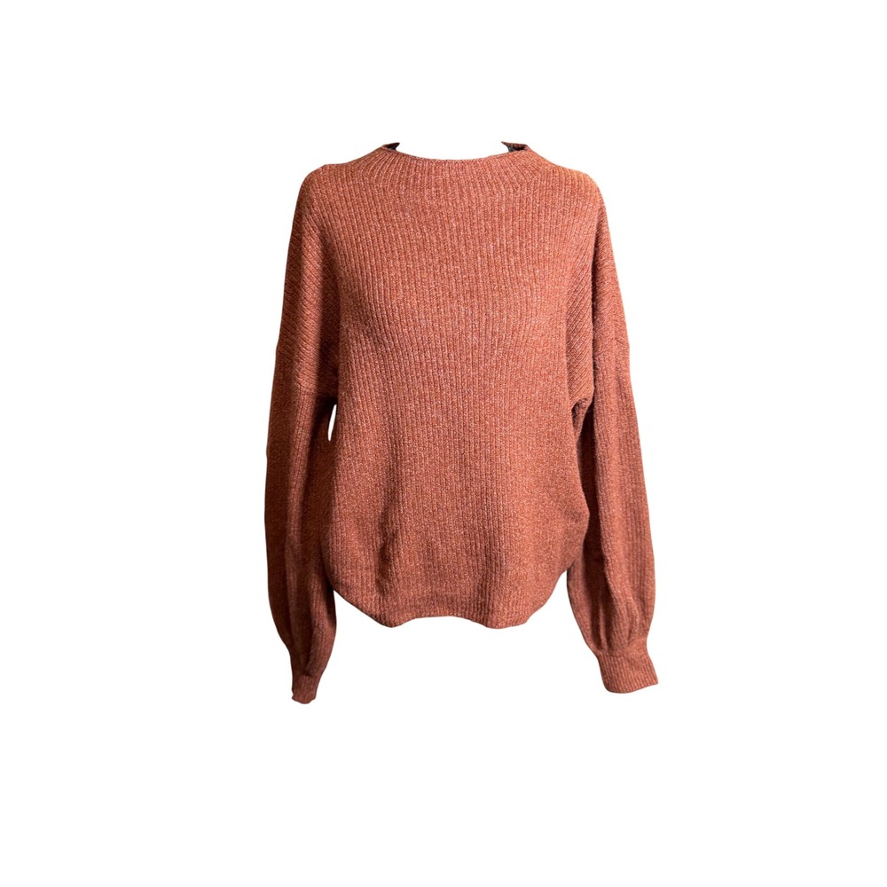 Pinque Sweater Women Medium Rust Orange Ribbed Lantern Sleeve PF1S21510SF